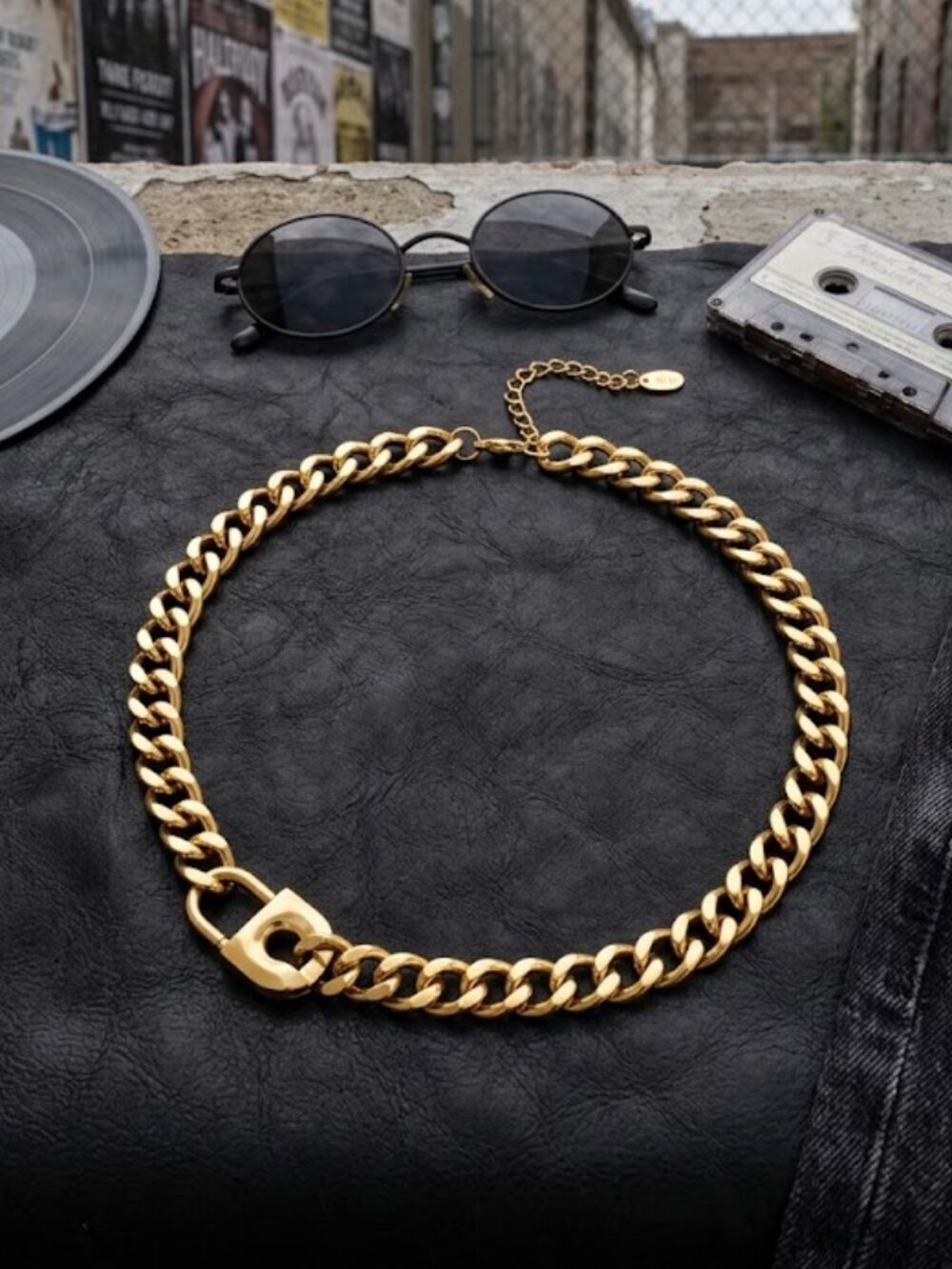 18K Gold Plated Padlock Curb Chain Choker Mob Wife Y2K Edgy Grunge Necklace